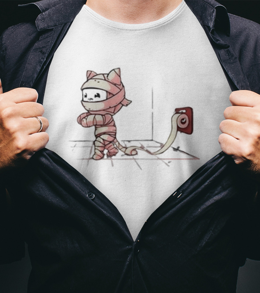 Mummy Cat Wrapped In Toilet Paper Playful Cute T-Shirt
