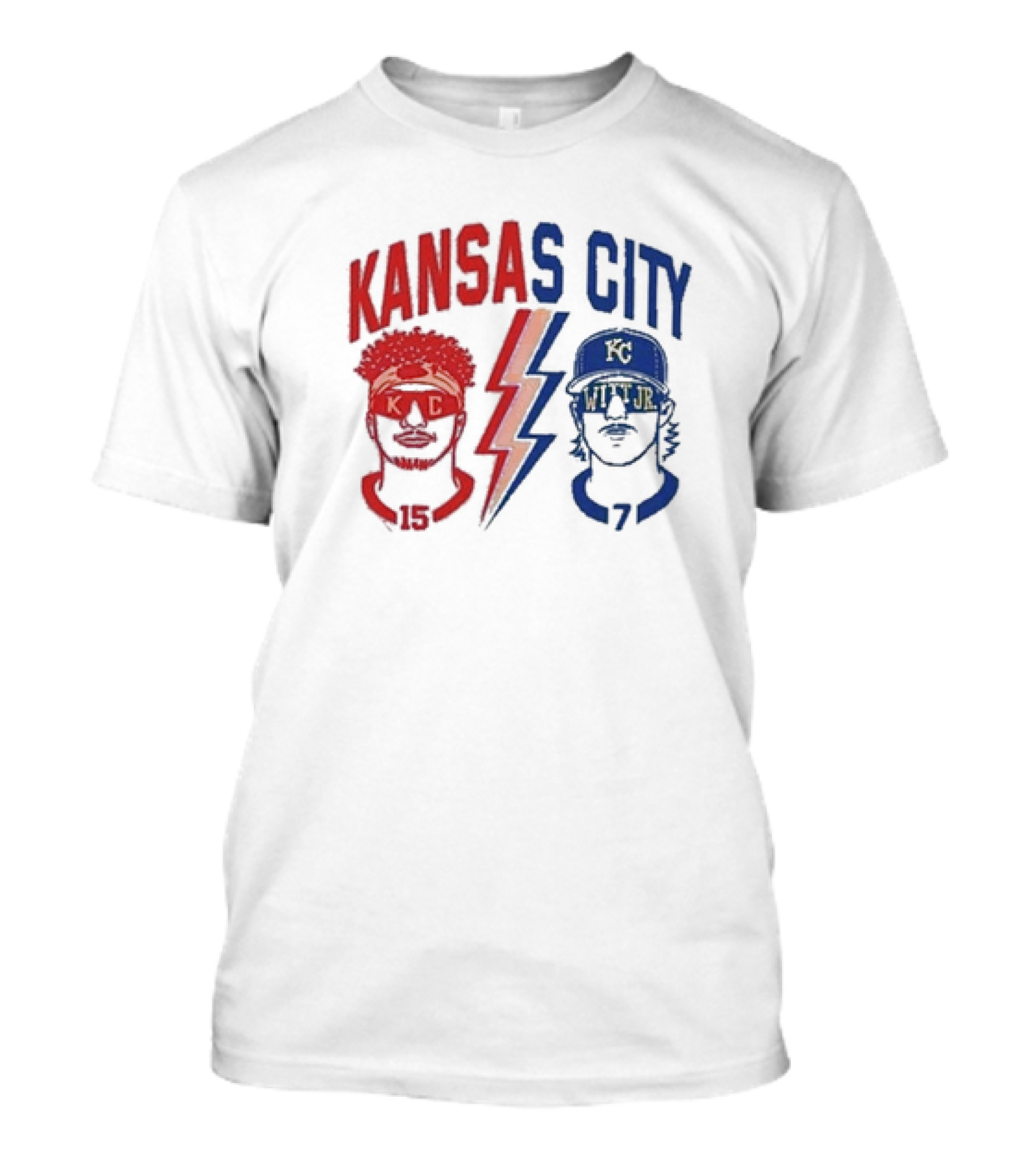 Kansas City Chiefs Patrick Mahomes 15 And Royals Bobby Witt Jr 7 T-Shirt