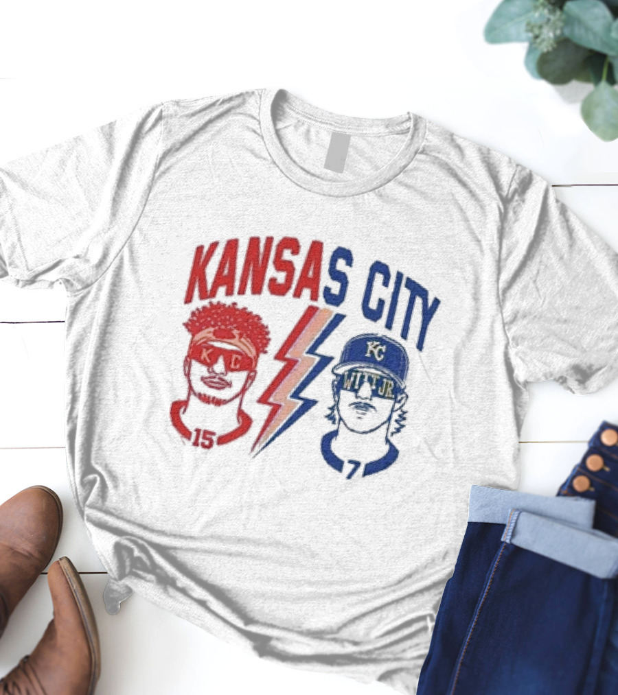 Kansas City Chiefs Patrick Mahomes 15 And Royals Bobby Witt Jr 7 T-Shirt