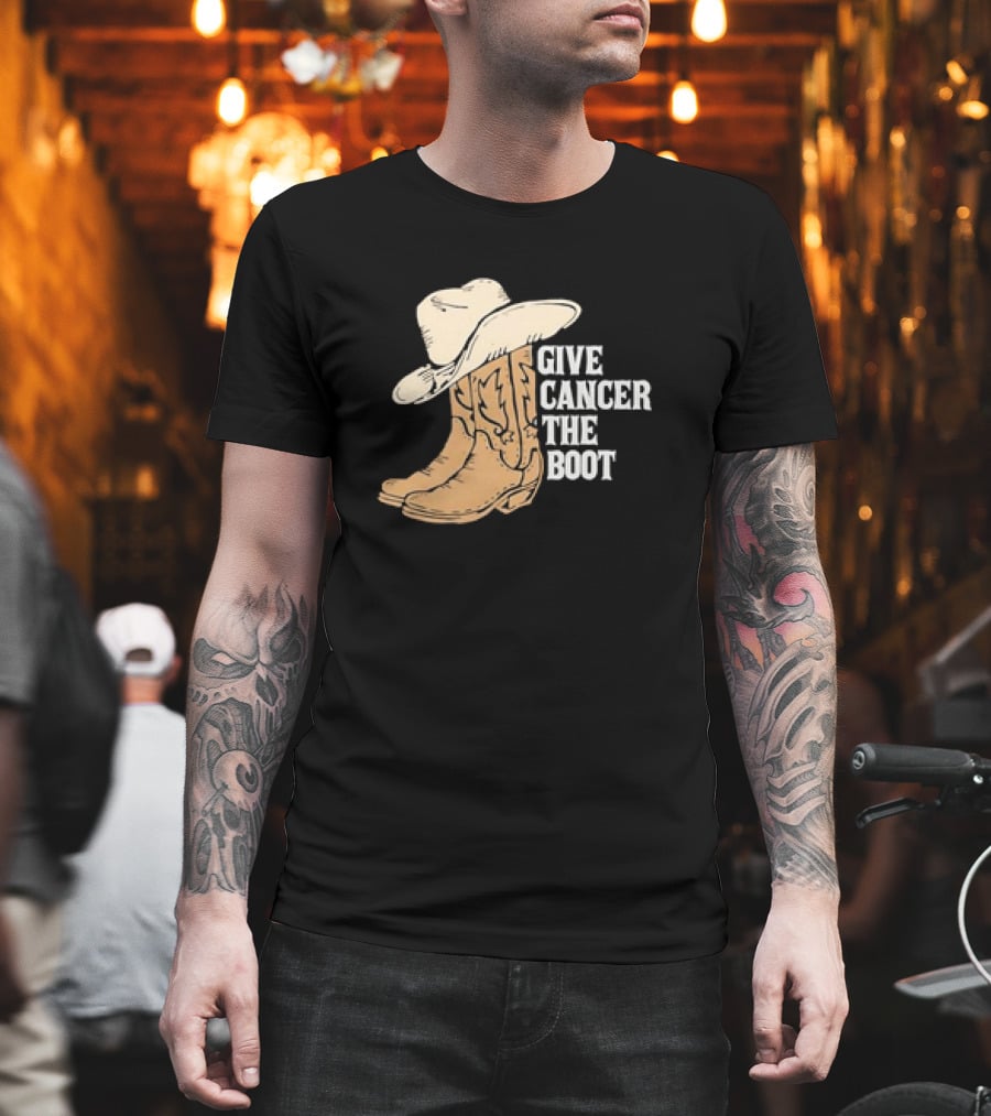 Give Cancer The Boot Retro Cowboy Hat And Boots T-Shirt