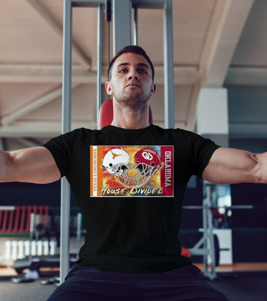 Texas Longhorns Vs. Oklahoma Sooners House Divided Rivalry Banner T-Shirt