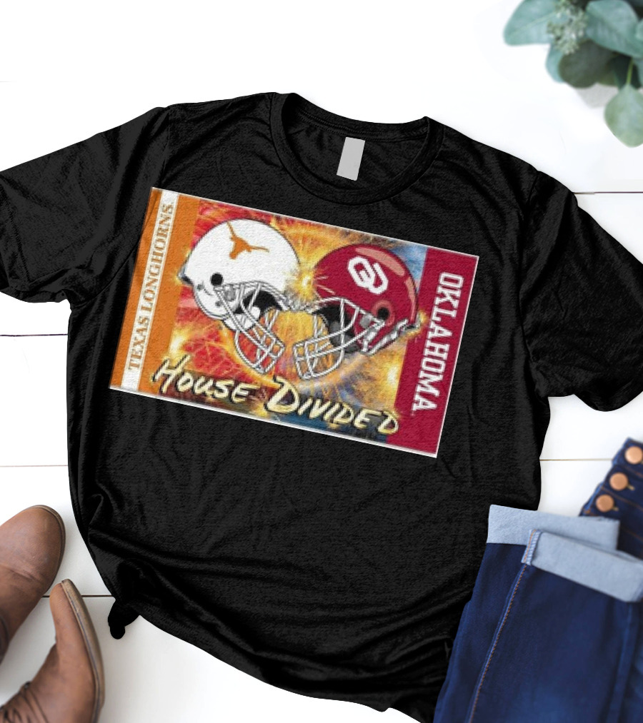 Texas Longhorns Vs. Oklahoma Sooners House Divided Rivalry Banner T-Shirt