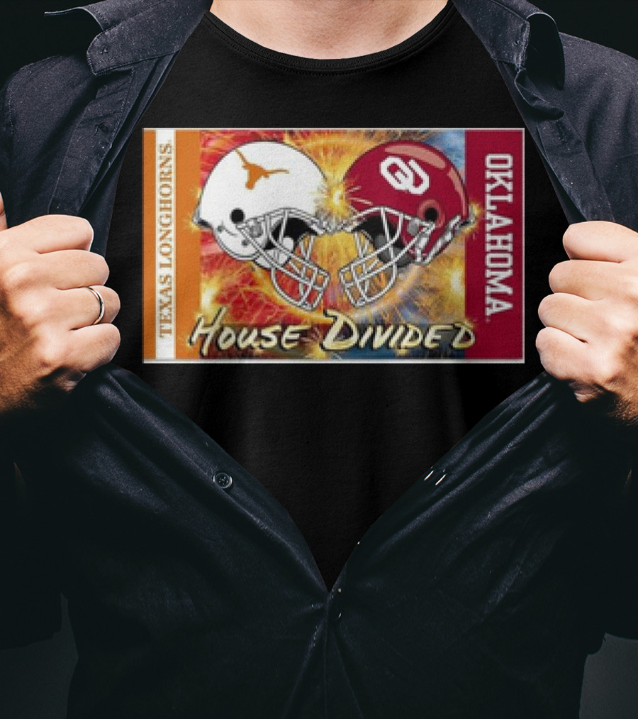 Texas Longhorns Vs. Oklahoma Sooners House Divided Rivalry Banner T-Shirt