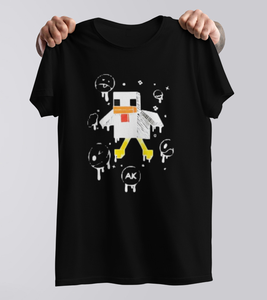 Van Meneer Kippie AK Blocky Chicken With Dripping Faces T-Shirt