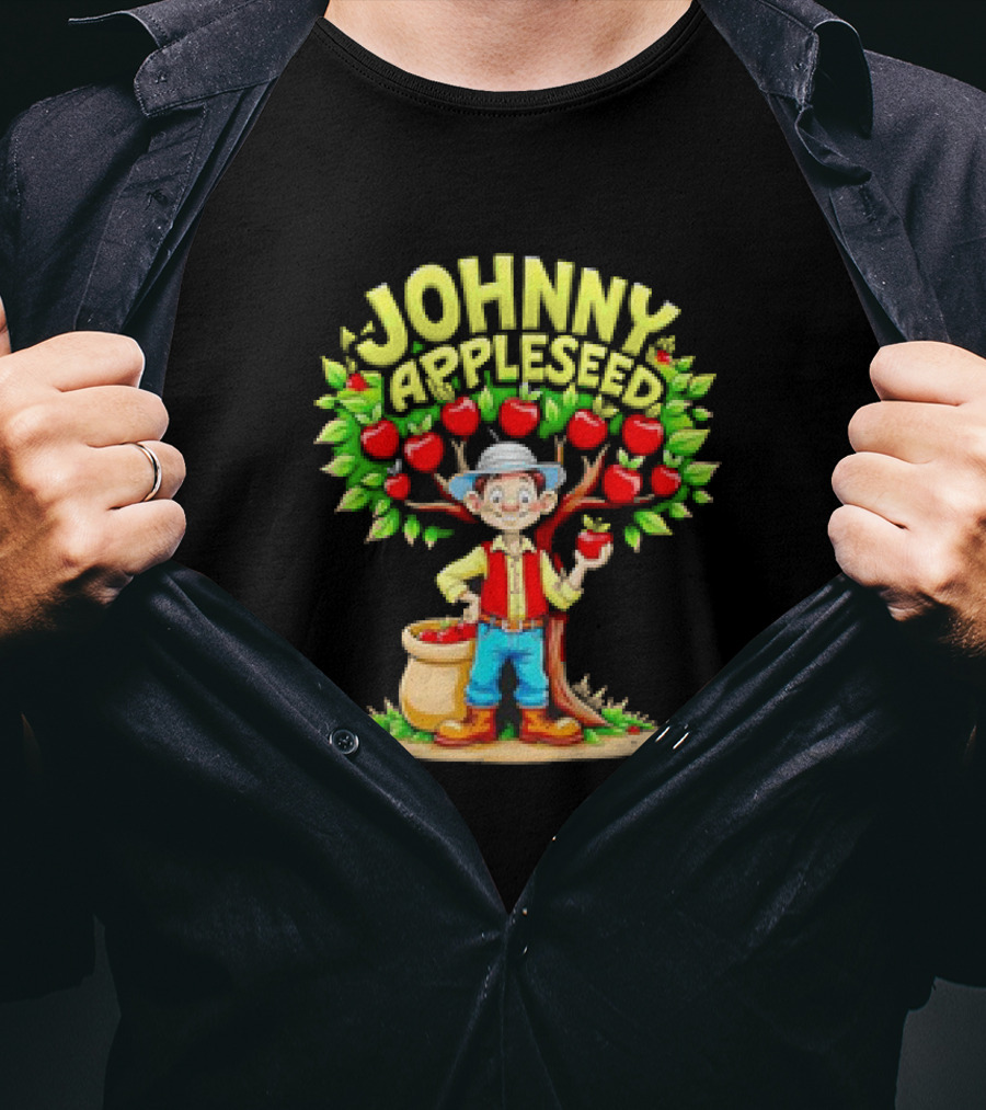 Johnny Appleseed Cartoon Under Apple Tree T-Shirt
