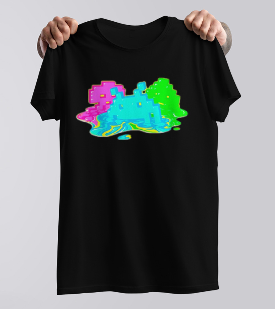 Space Invaders Melting Retro Arcade Aliens T-Shirt