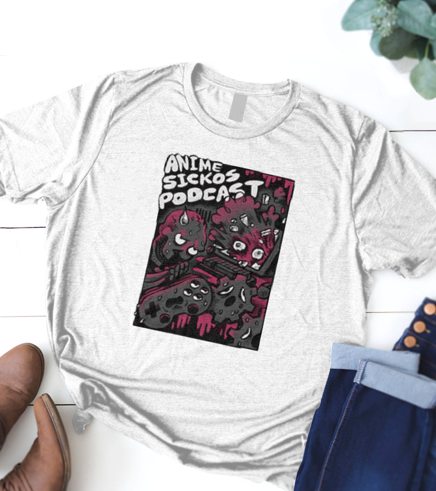 Anime Sickos Podcast Game Controllers Dripping Pink And Black Monster Faces T-Shirt