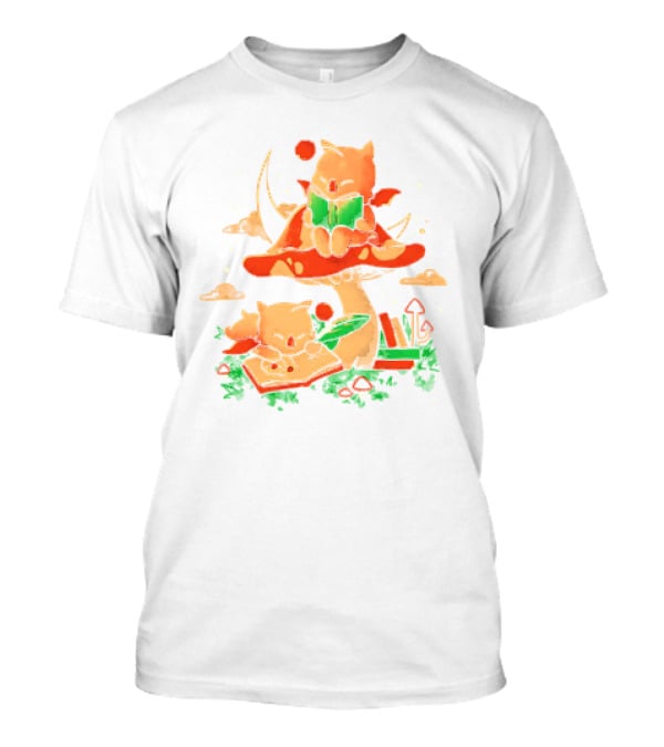 Cat Kupo Moogles Reading On Mushroom With Books T-Shirt