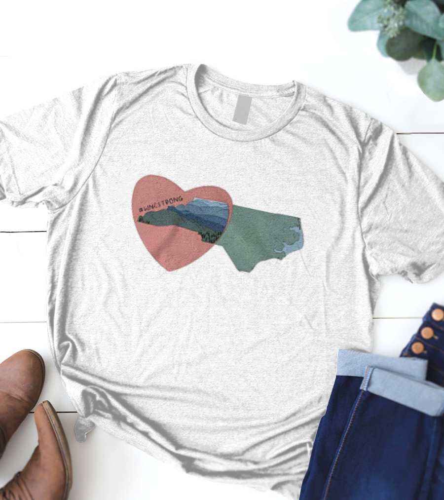 WNC Strong Heart With North Carolina Mountains Map T-Shirt