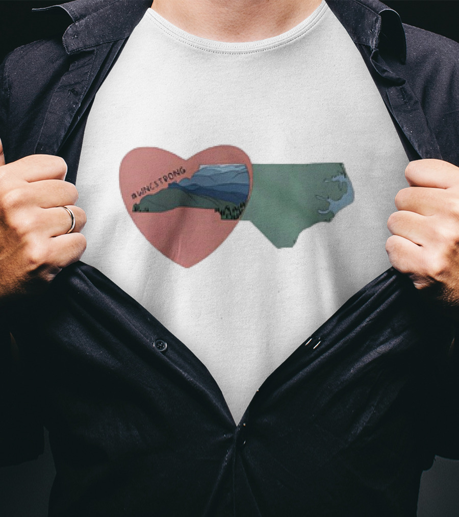 WNC Strong Heart With North Carolina Mountains Map T-Shirt