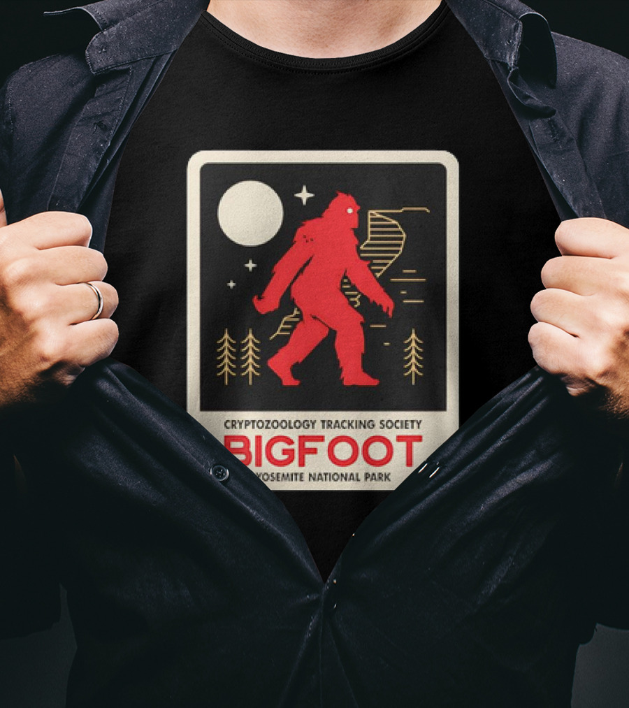 Bigfoot Cryptozoology Tracking Society Moonlit Yosemite National Park T-Shirt