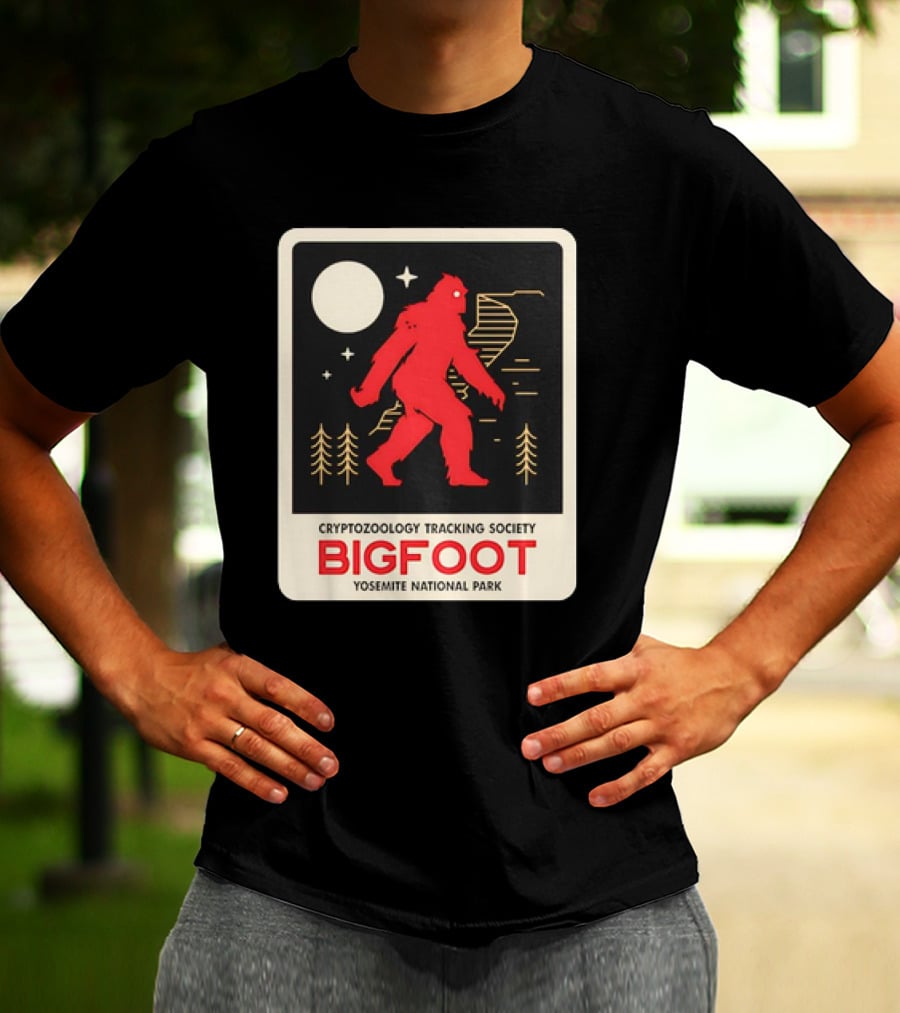Bigfoot Cryptozoology Tracking Society Moonlit Yosemite National Park T-Shirt