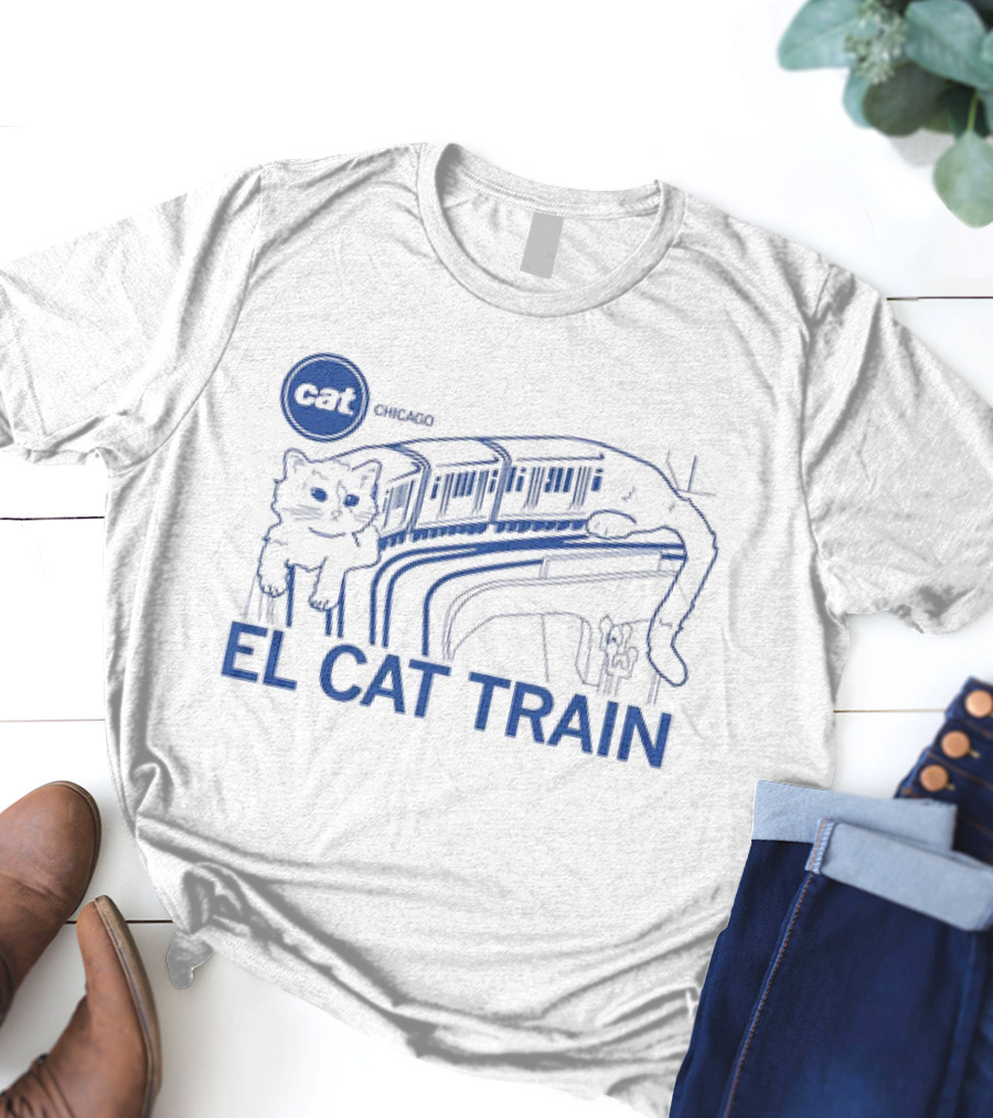 El Cat Train Chicago CAT Railway Sketch T-Shirt