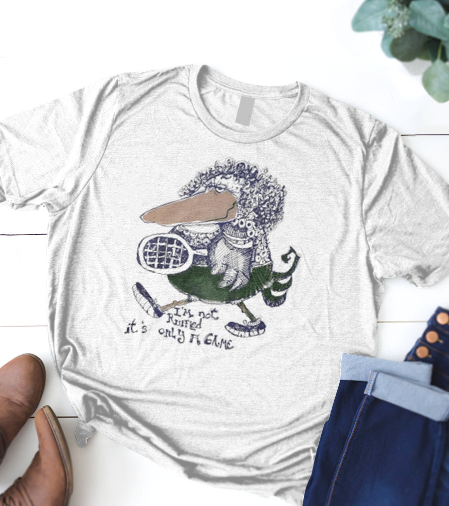 I’m Not Ruffled It’s Only A Game Curly-Haired Bird With Tennis Racket T-Shirt