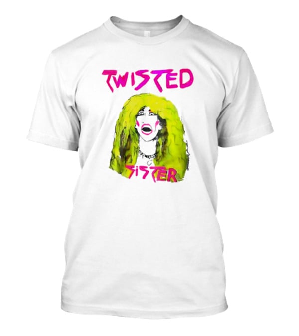 Twisted Sister Cartoon Portrait Neon Hair Rock Face T-Shirt