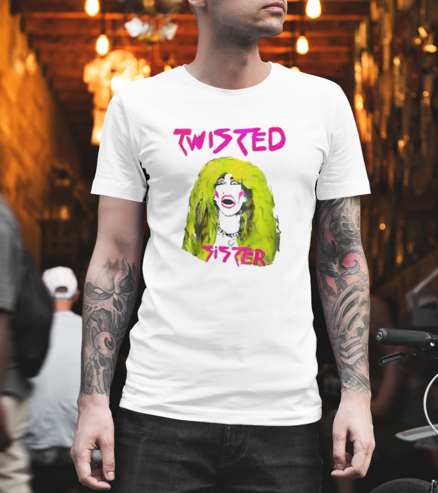 Twisted Sister Cartoon Portrait Neon Hair Rock Face T-Shirt