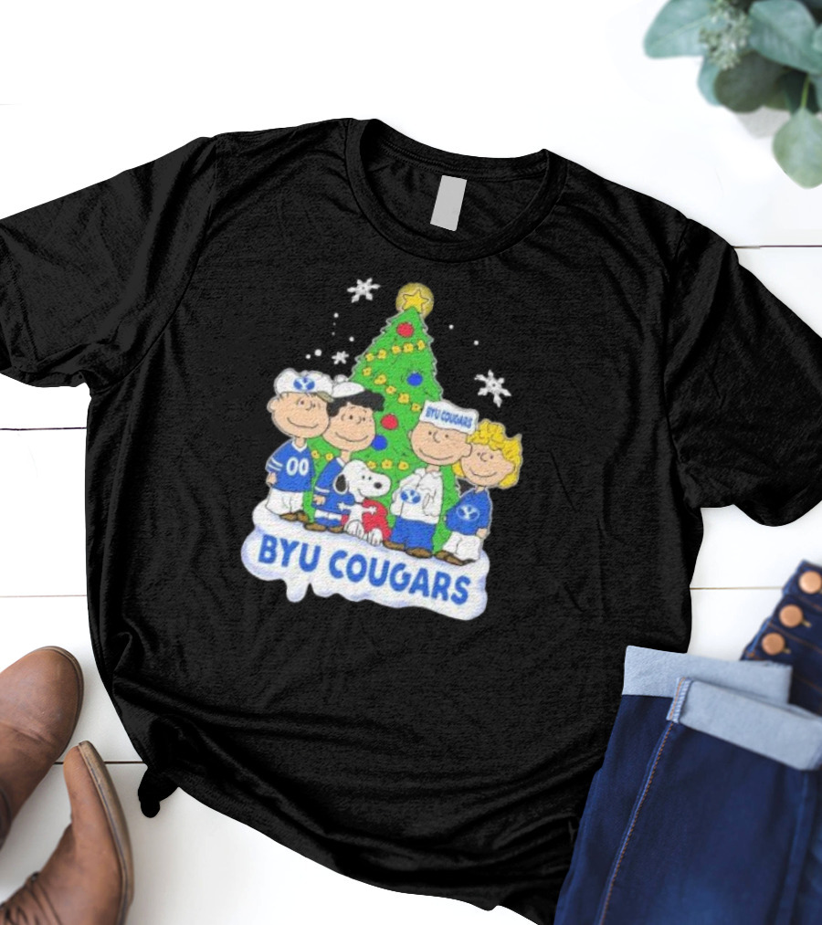 BYU Cougars Peanuts Characters Christmas Tree T-Shirt