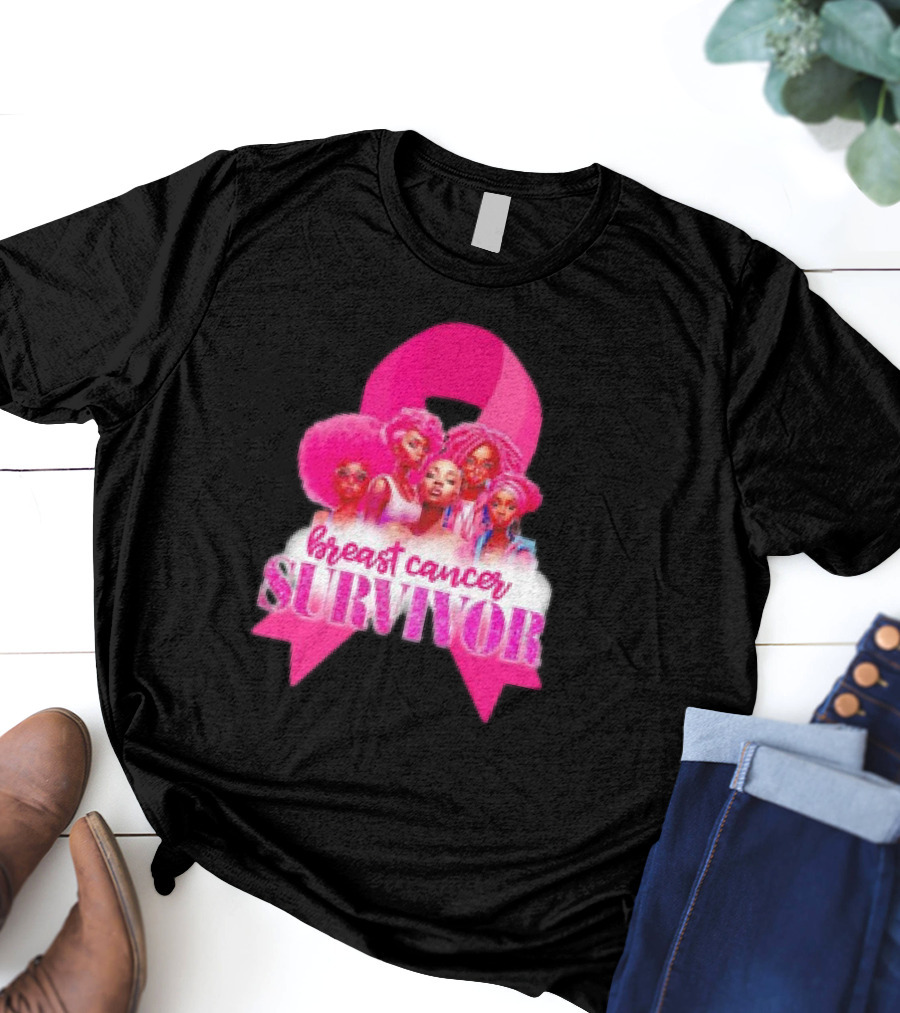 Breast Cancer Survivor Pink Ribbon Black Women Melanin Warrior T-Shirt