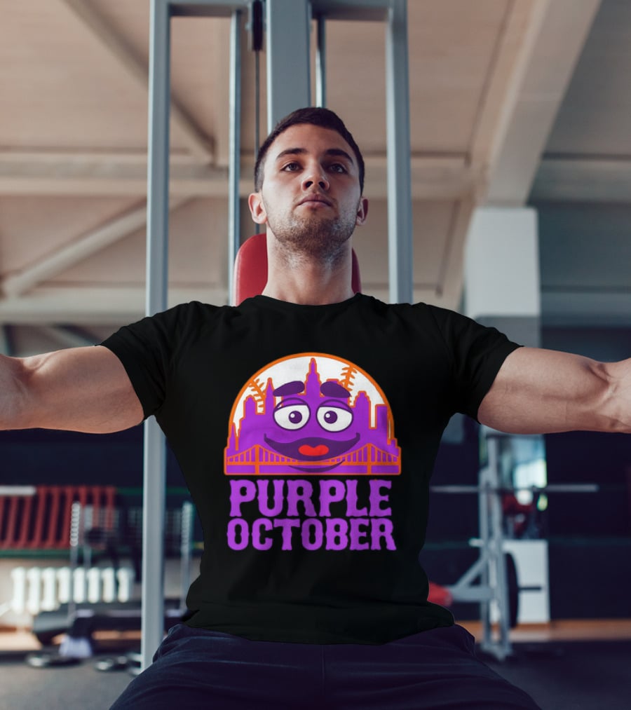 Grimace Purple October New York Mets MLB Skyline Baseball T-Shirt