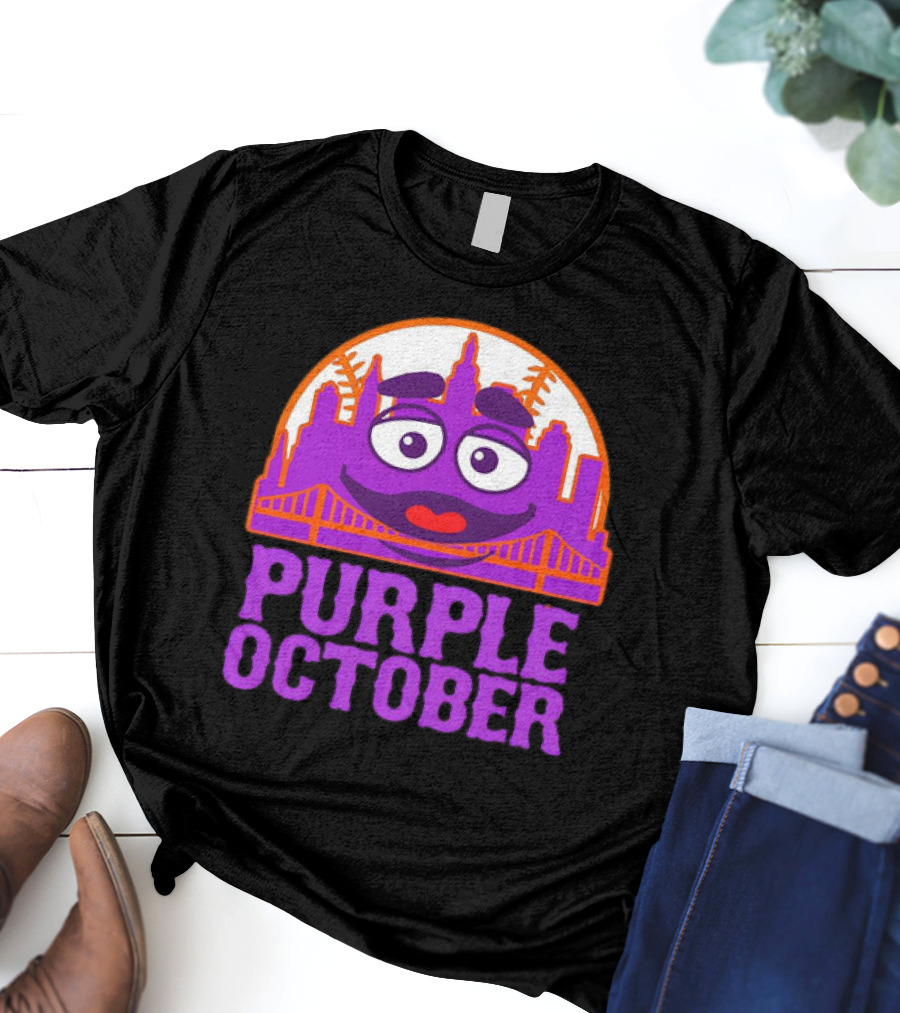 Grimace Purple October New York Mets MLB Skyline Baseball T-Shirt