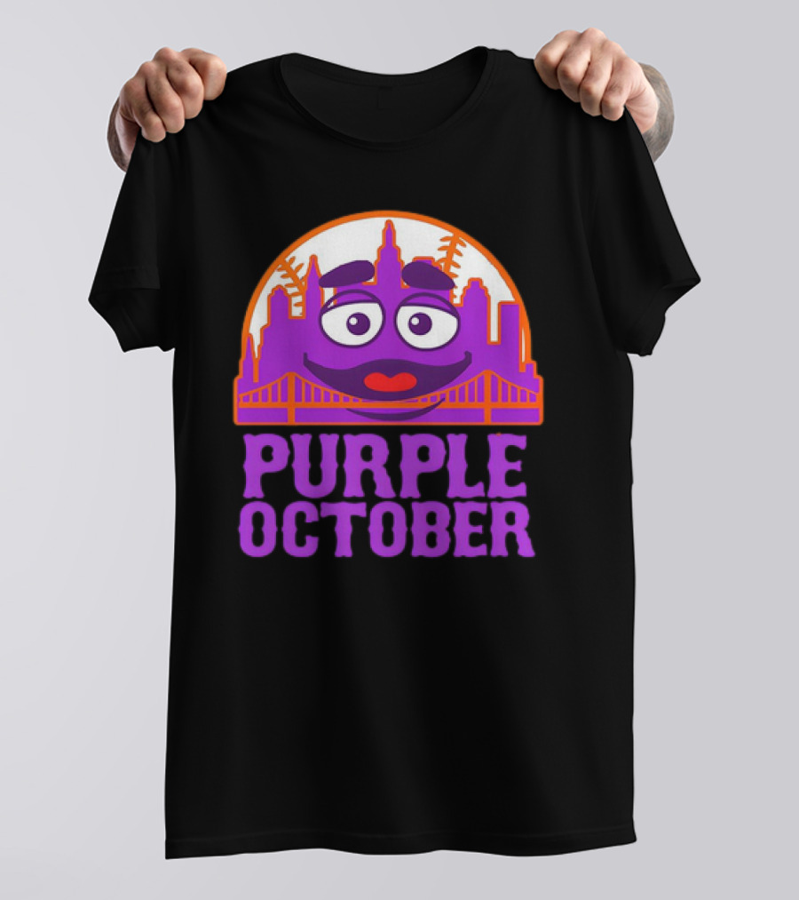 Grimace Purple October New York Mets MLB Skyline Baseball T-Shirt