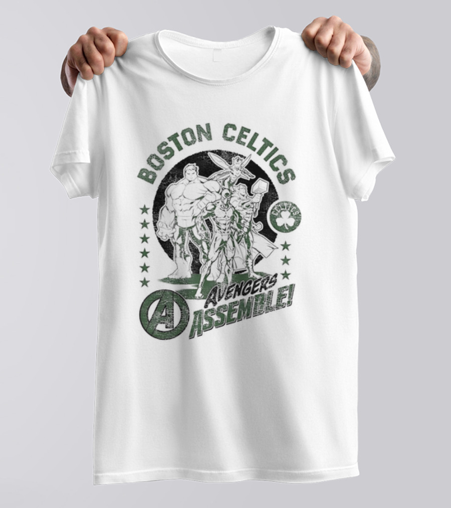 Boston Celtics Marvel Avengers Assemble Crossover Collaboration T-Shirt