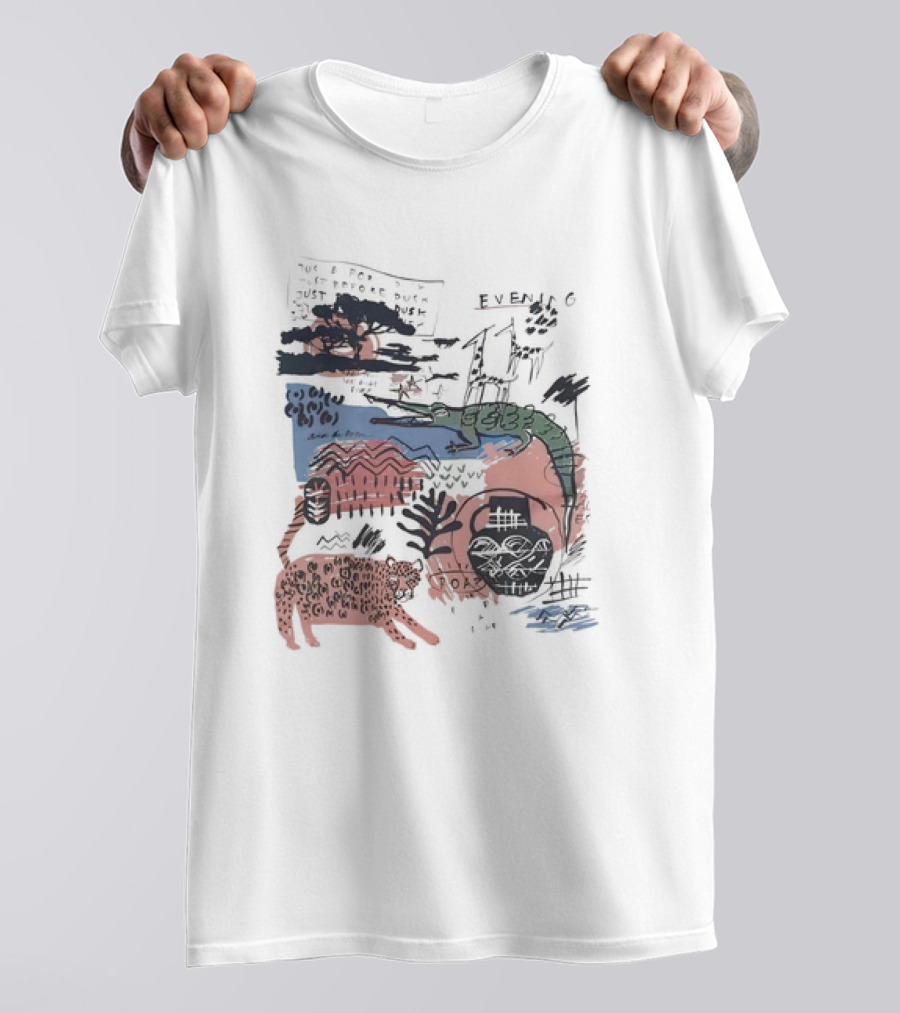 Evening Jungle Dusk Crocodile Leopard Scribble T-Shirt