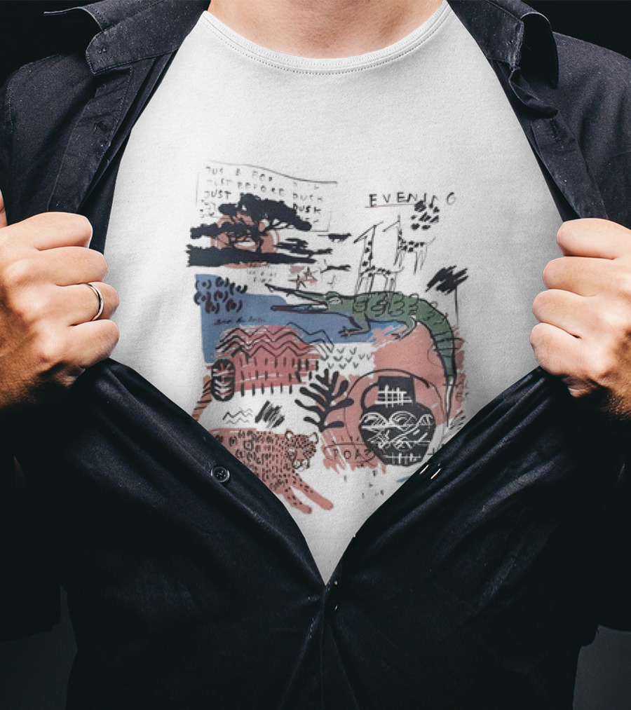 Evening Jungle Dusk Crocodile Leopard Scribble T-Shirt