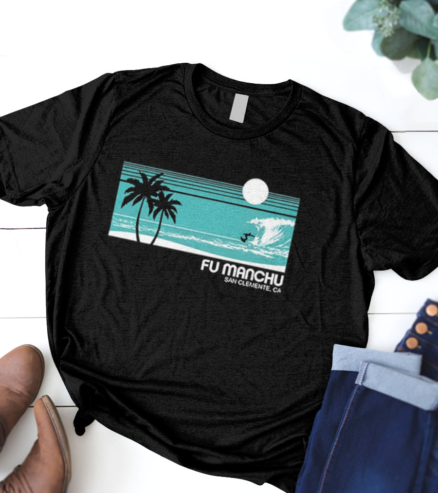 FU Manchu San Clemente CA Surfing Palm Trees Moon Wave T-Shirt