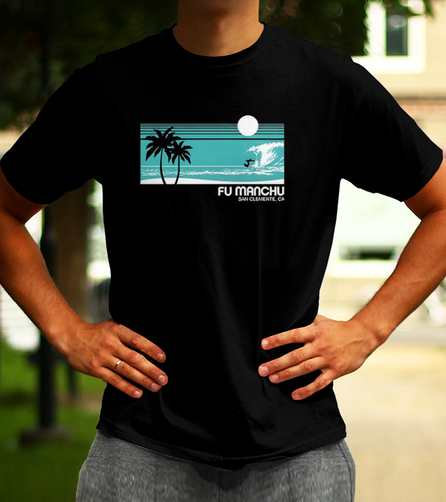 FU Manchu San Clemente CA Surfing Palm Trees Moon Wave T-Shirt