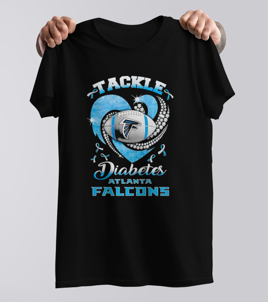 Tackle Diabetes Atlanta Falcons Heart Football Blue Awareness T-Shirt