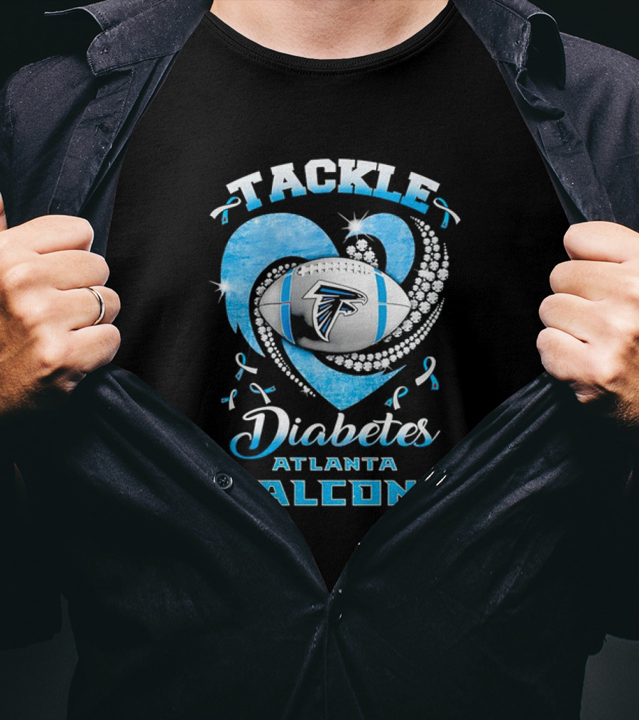 Tackle Diabetes Atlanta Falcons Heart Football Blue Awareness T-Shirt