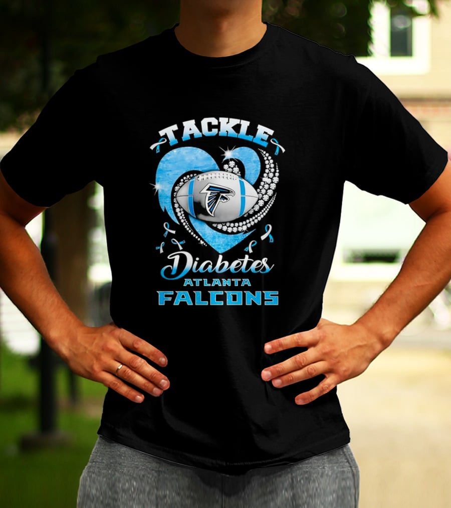 Tackle Diabetes Atlanta Falcons Heart Football Blue Awareness T-Shirt