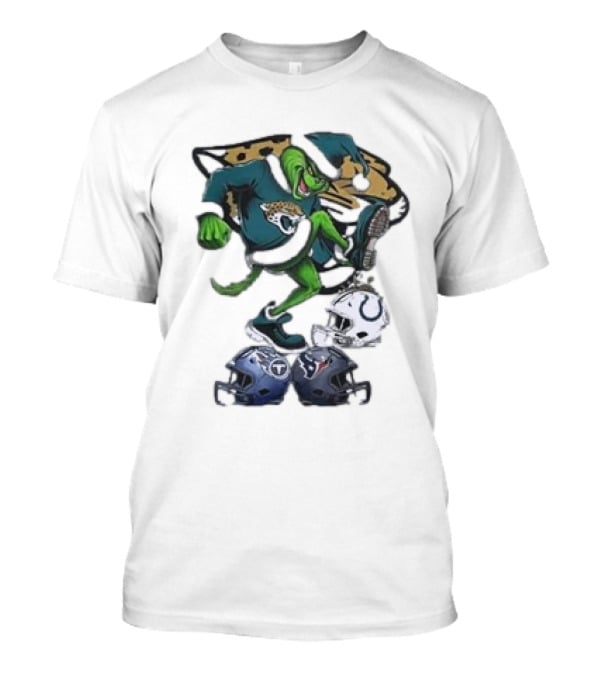 Christmas Grinch Jacksonville Jaguars Stomping NFL Colts Titans Texans Helmets T-Shirt