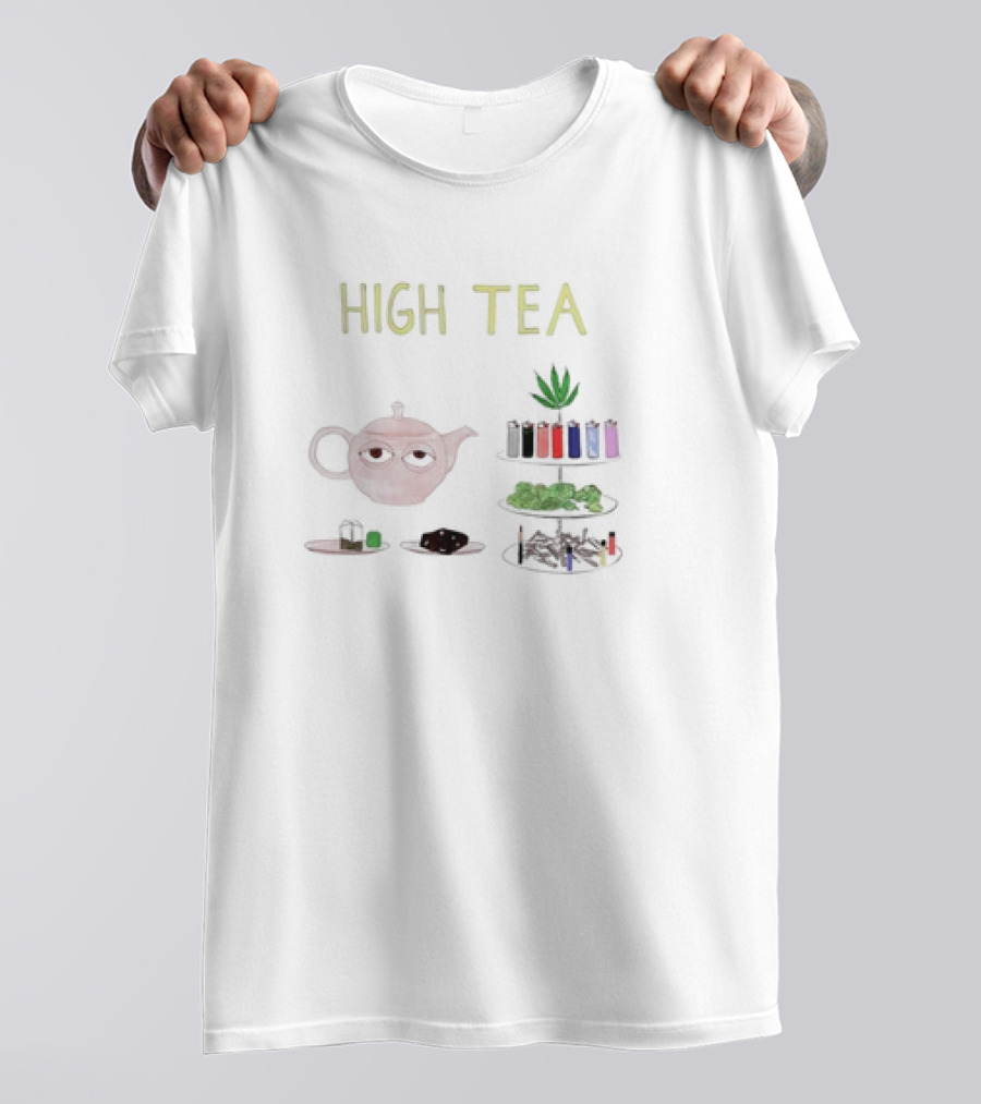 HIGH TEA Teapot Lighters Cannabis Leaves Cookies Pipes T-Shirt