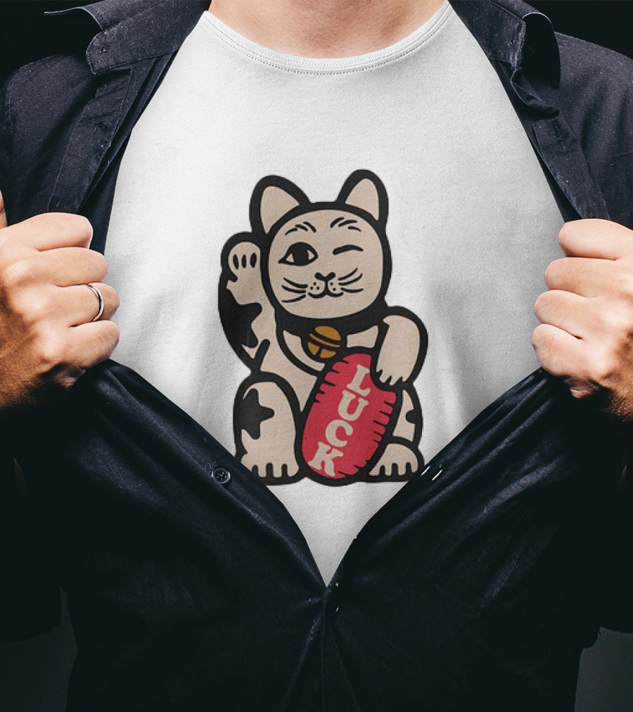 Maneki Lucky Cat Winking With Luck Sign T-Shirt