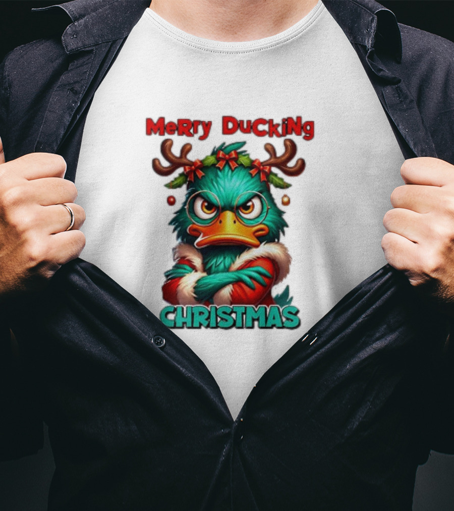 Merry Ducking Grumpy Duck Christmas T-Shirt