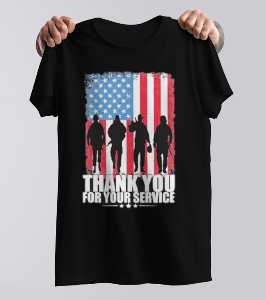 Thank You For Your Service American Flag Soldier Silhouettes Veteran Day T-Shirt