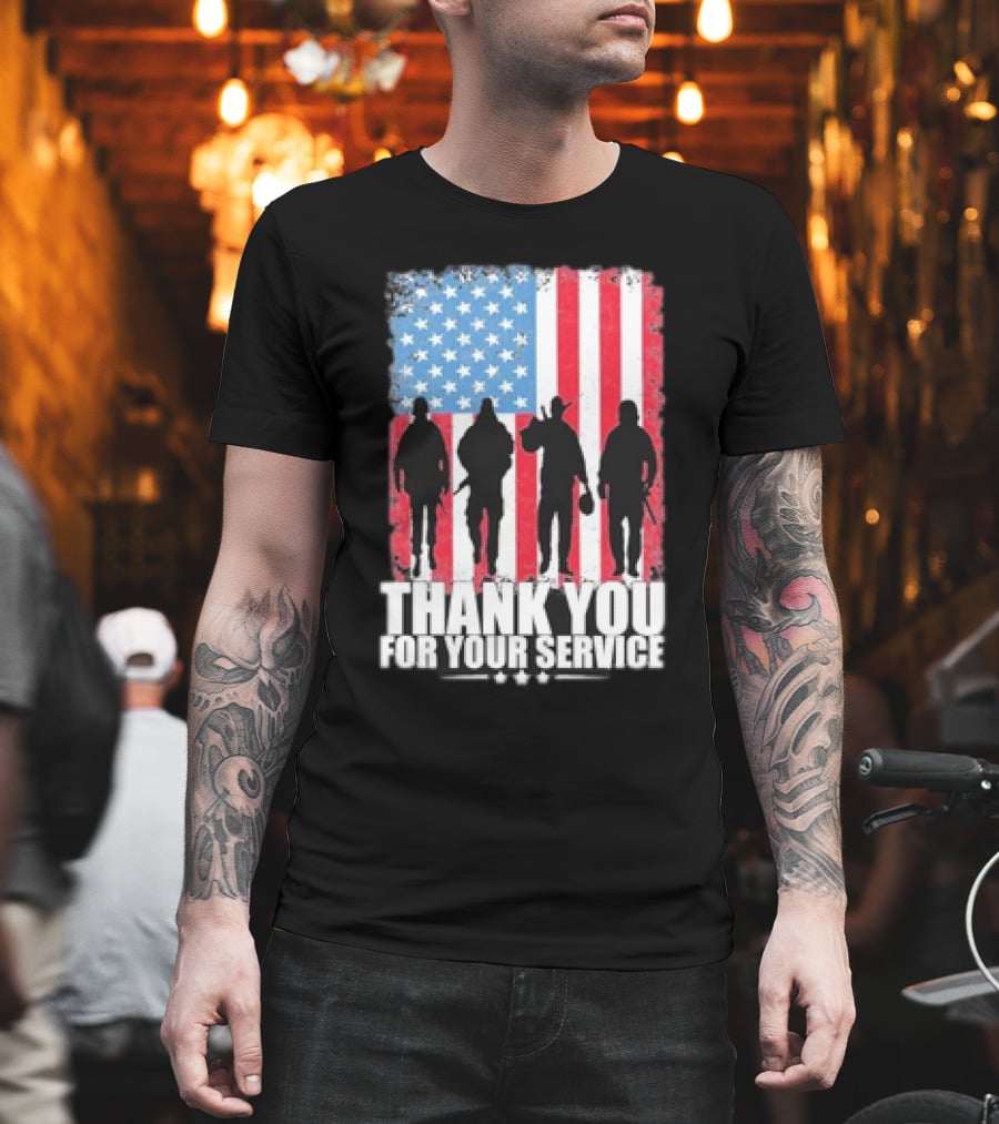 Thank You For Your Service American Flag Soldier Silhouettes Veteran Day T-Shirt