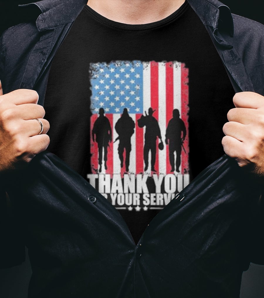 Thank You For Your Service American Flag Soldier Silhouettes Veteran Day T-Shirt