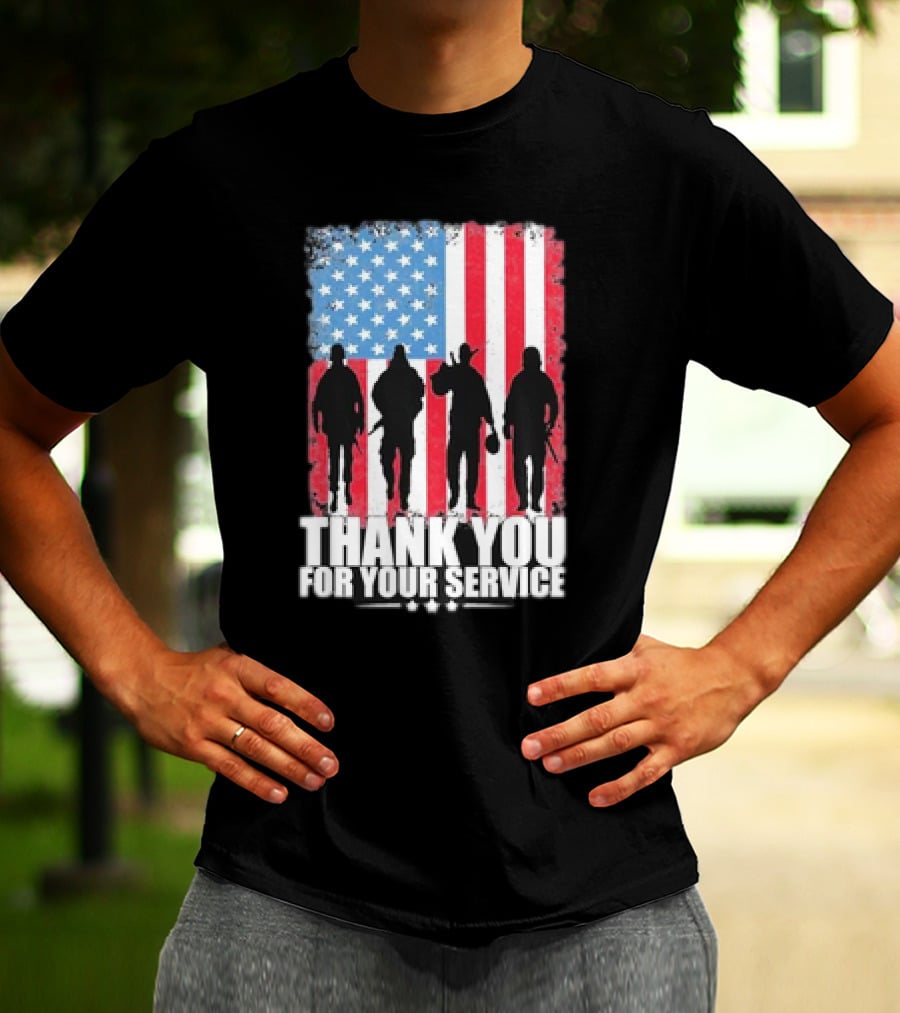 Thank You For Your Service American Flag Soldier Silhouettes Veteran Day T-Shirt