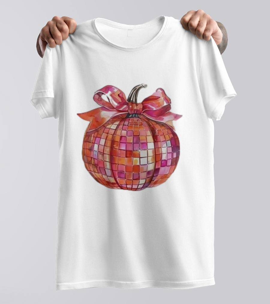 Retro Coquette Mosaic Bow Pumpkin T-Shirt