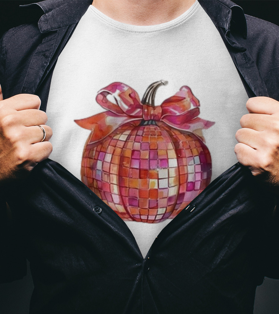 Retro Coquette Mosaic Bow Pumpkin T-Shirt
