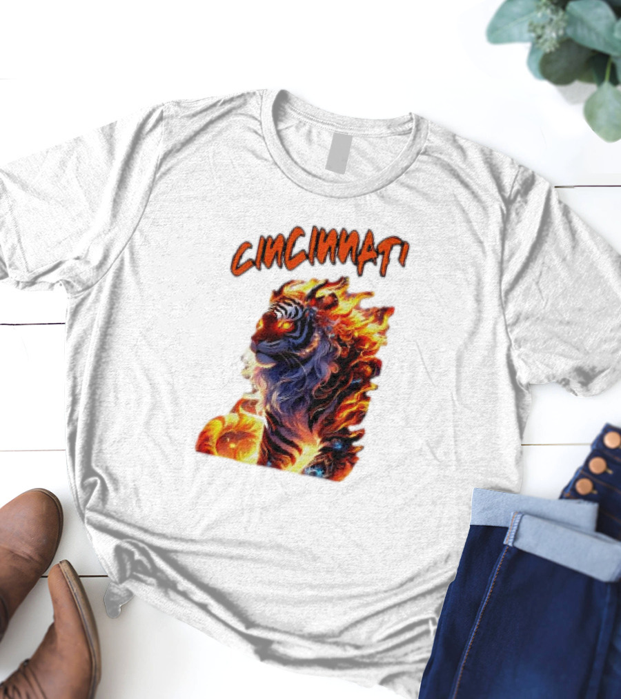 Cincinnati The Bengel’s Live Old West Football Tiger Flame T-Shirt