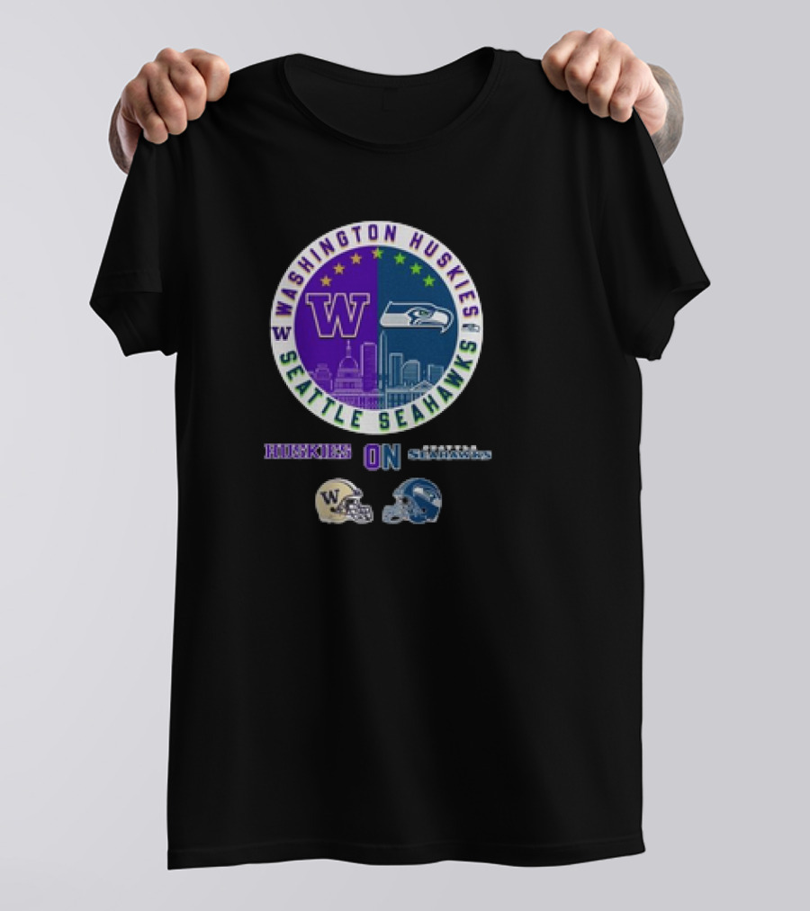Washington Huskies Seattle Seahawks Huskies On Seattle Sundays T-Shirt