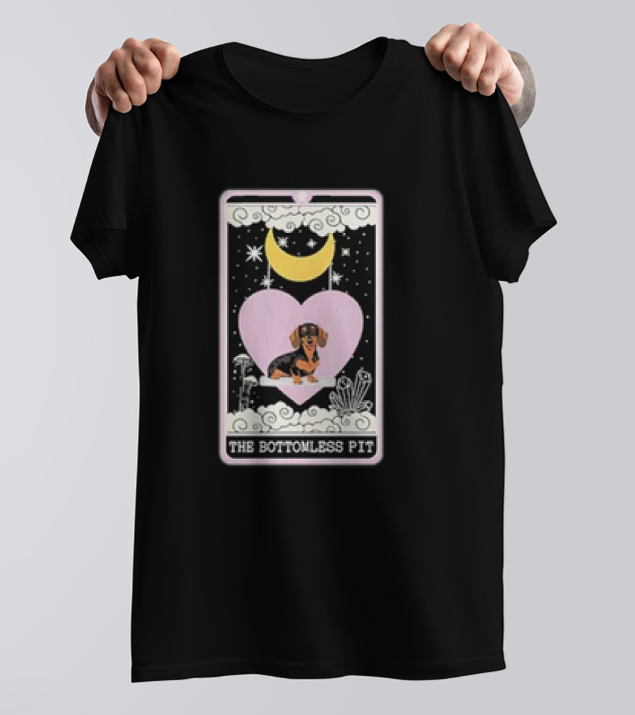 Dachshund Under Crescent Moon In Heart With Stars The Bottomless Pit T-Shirt