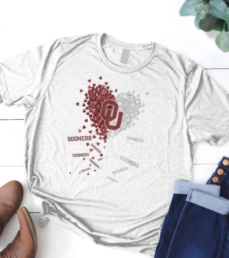 Oklahoma Sooners OU Logo Heart With Sooners Text T-Shirt