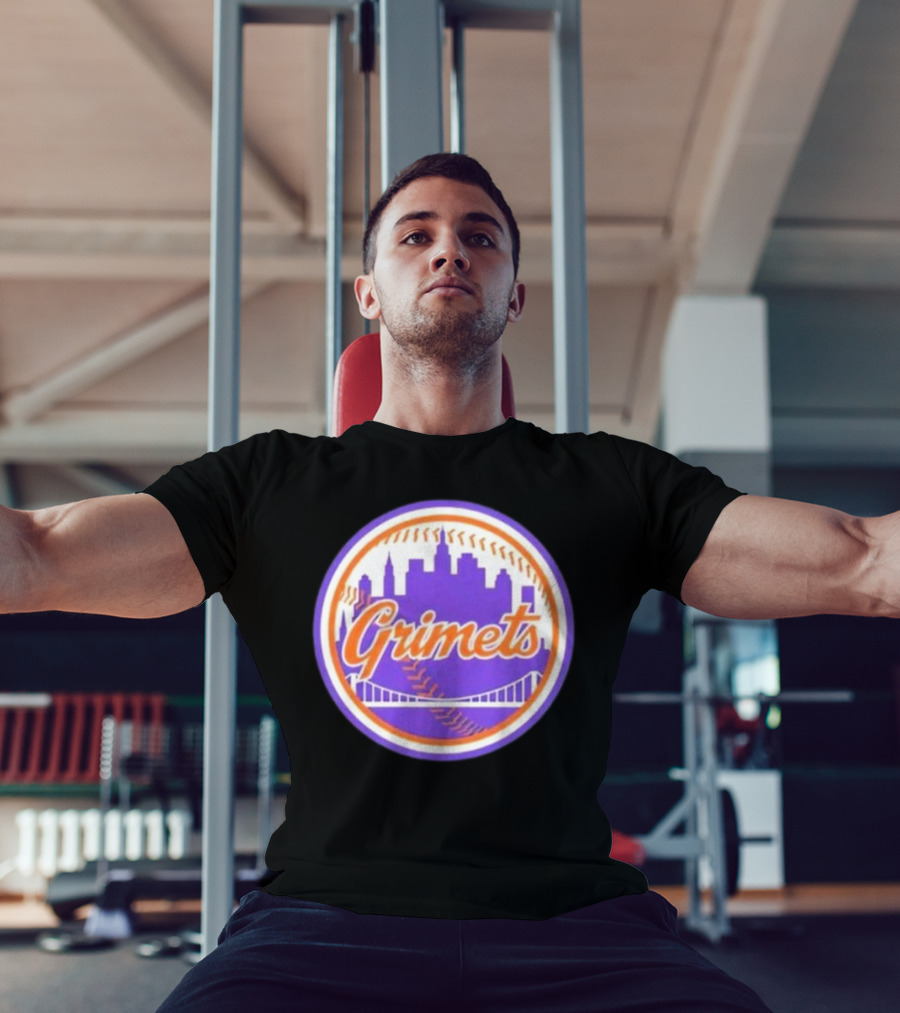 Grimets Ny Mets Skyline Purple Baseball Circle T-Shirt