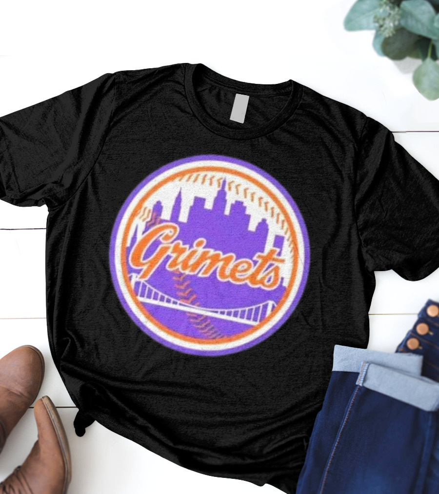 Grimets Ny Mets Skyline Purple Baseball Circle T-Shirt