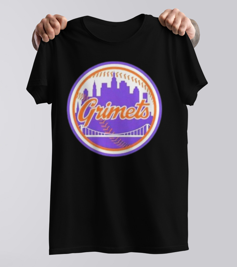 Grimets Ny Mets Skyline Purple Baseball Circle T-Shirt